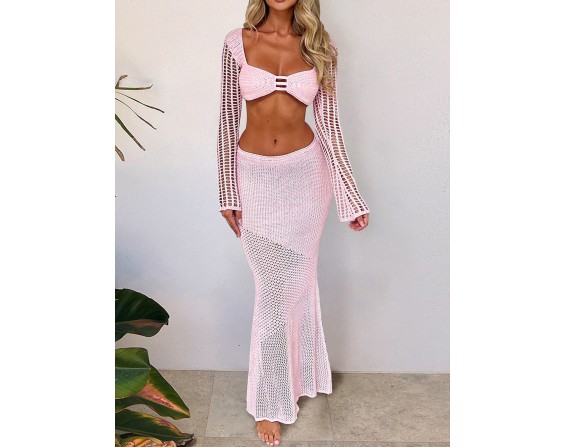 Long Sleeve Top and Skirt Cover Up Set