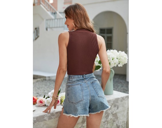 Mock Neck Sleeveless Ribbed Crop Top