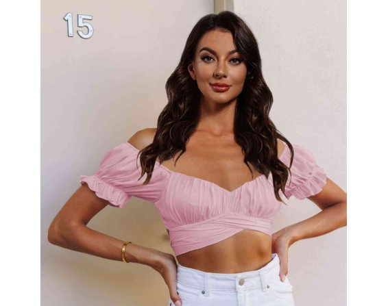 Off-Shoulder Flounce Sleeve Tie Back Top