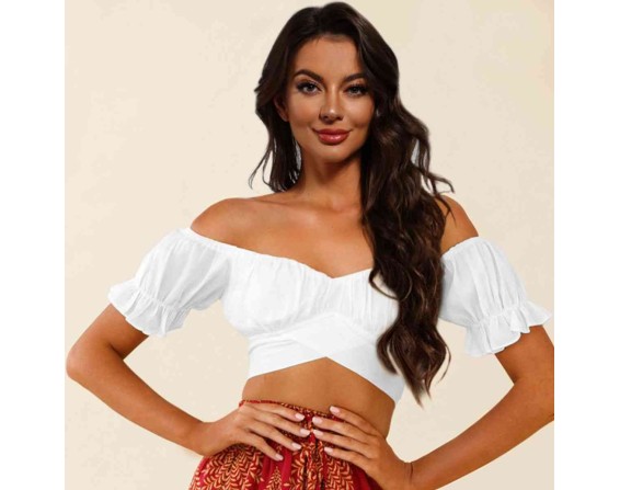 Off-Shoulder Flounce Sleeve Tie Back Top