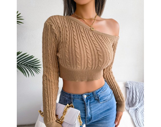 One-Shoulder Cropped Sweater