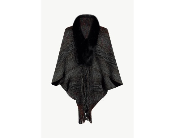 Open Front Fringe Hem Poncho