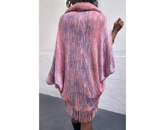 Open Front Fringe Hem Poncho