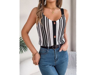 Openwork Striped V-Neck Tank