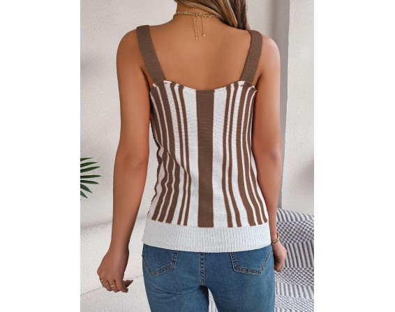 Openwork Striped V-Neck Tank