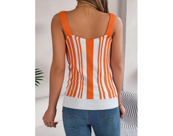 Openwork Striped V-Neck Tank