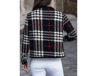 Plaid Open Front Long Sleeve Jacket