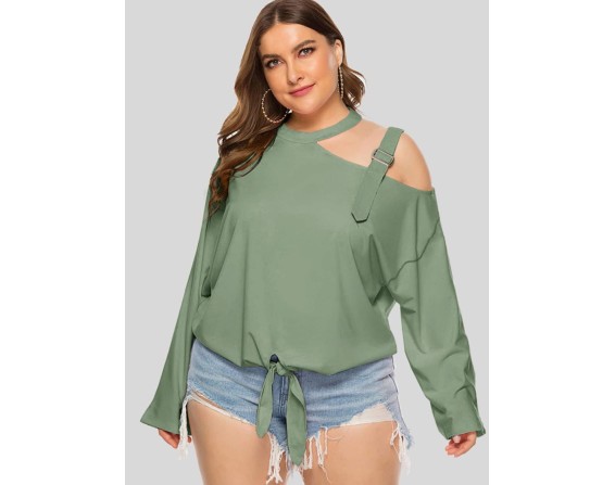 Plus Size Cold-Shoulder Tied Top