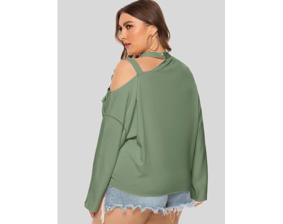 Plus Size Cold-Shoulder Tied Top