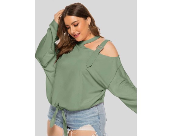 Plus Size Cold-Shoulder Tied Top