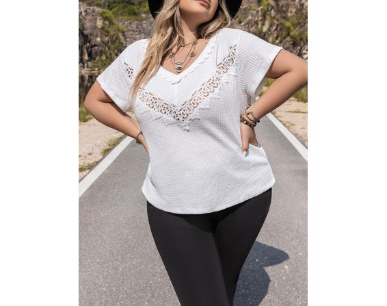 Plus Size V-Neck Short Sleeve Blouse