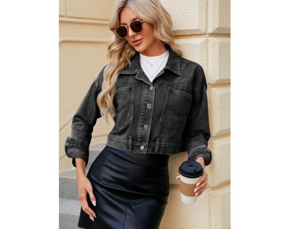 Pocketed Button Up Dropped Shoulder Denim Jacket