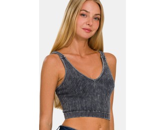 Ribbed Cropped V-Neck Tank