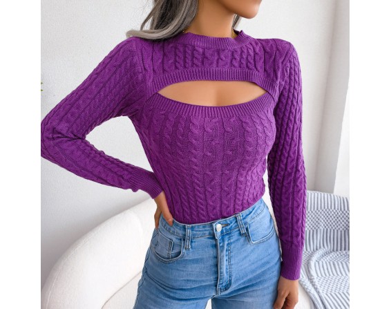 Round Neck Cutout Sweater