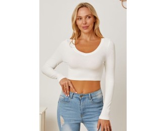 Round Neck Long Sleeve Cropped T-Shirt