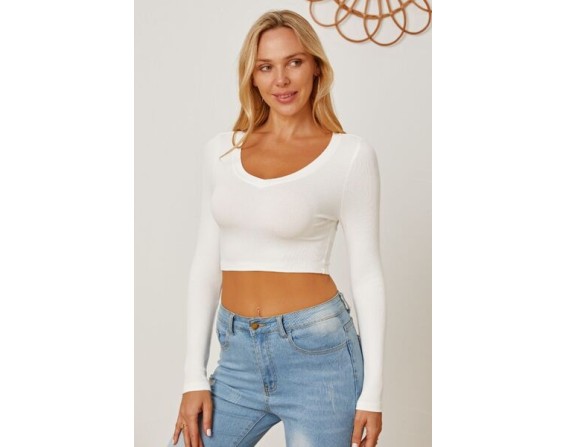 Round Neck Long Sleeve Cropped T-Shirt