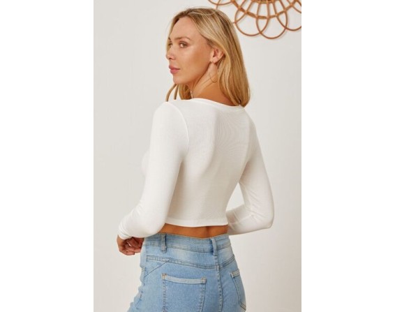 Round Neck Long Sleeve Cropped T-Shirt