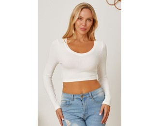 Round Neck Long Sleeve Cropped T-Shirt