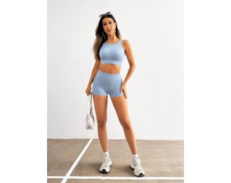 Round Neck Wide Strap Top and Shorts Set