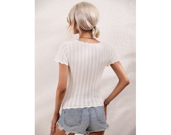 Scalloped Hem Square Neck Knit Top