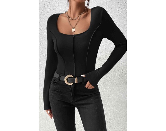 Scoop Neck Long Sleeve Bodysuit