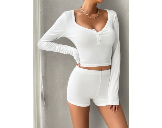 Scoop Neck Long Sleeve Top and Shorts Set