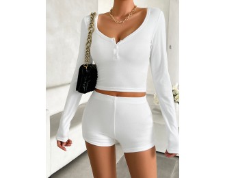 Scoop Neck Long Sleeve Top and Shorts Set