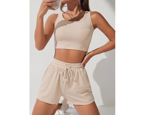 Scoop Neck Wide Strap Top and Drawstring Shorts Set