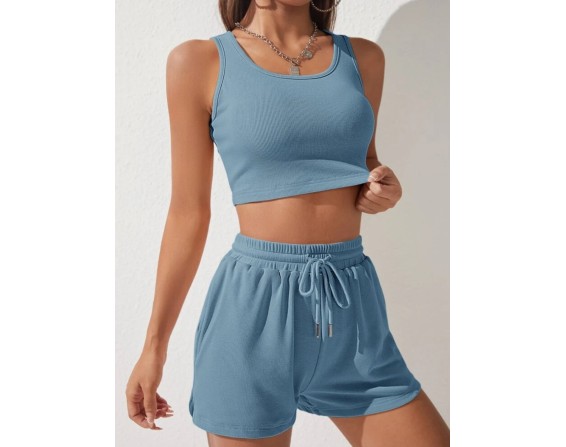 Scoop Neck Wide Strap Top and Drawstring Shorts Set