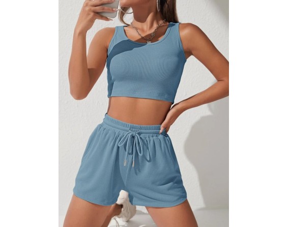 Scoop Neck Wide Strap Top and Drawstring Shorts Set