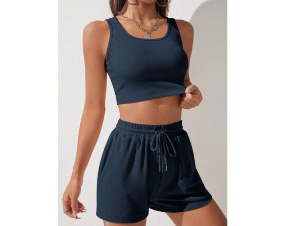 Scoop Neck Wide Strap Top and Drawstring Shorts Set