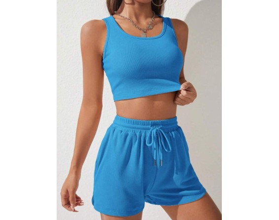 Scoop Neck Wide Strap Top and Drawstring Shorts Set