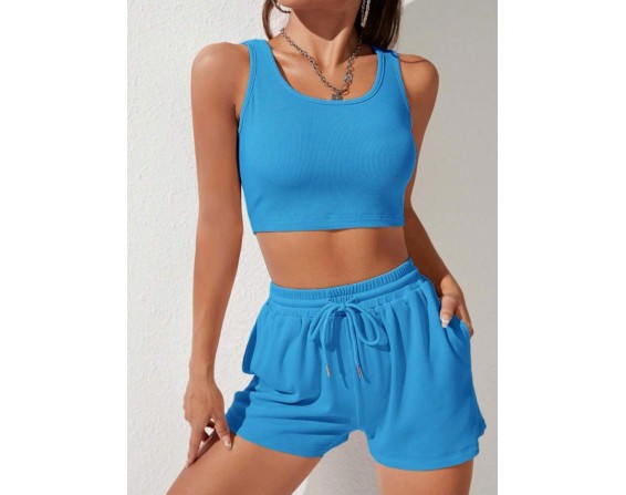 Scoop Neck Wide Strap Top and Drawstring Shorts Set