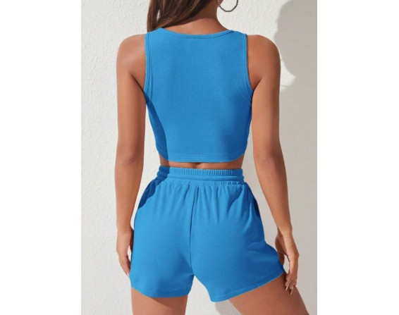 Scoop Neck Wide Strap Top and Drawstring Shorts Set