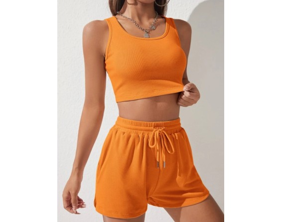 Scoop Neck Wide Strap Top and Drawstring Shorts Set