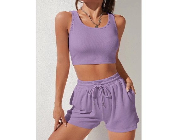 Scoop Neck Wide Strap Top and Drawstring Shorts Set