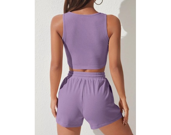 Scoop Neck Wide Strap Top and Drawstring Shorts Set