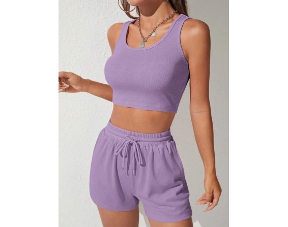 Scoop Neck Wide Strap Top and Drawstring Shorts Set