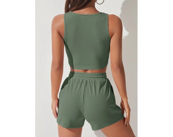 Scoop Neck Wide Strap Top and Drawstring Shorts Set