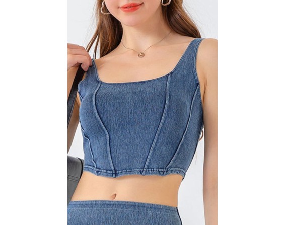 Seam Detail Cropped Denim Tank