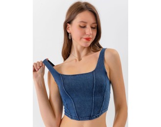 Seam Detail Cropped Denim Tank