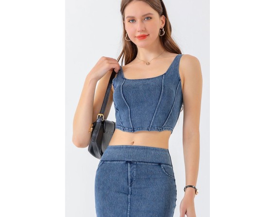 Seam Detail Cropped Denim Tank