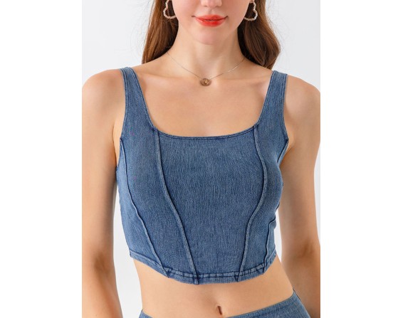 Seam Detail Cropped Denim Tank