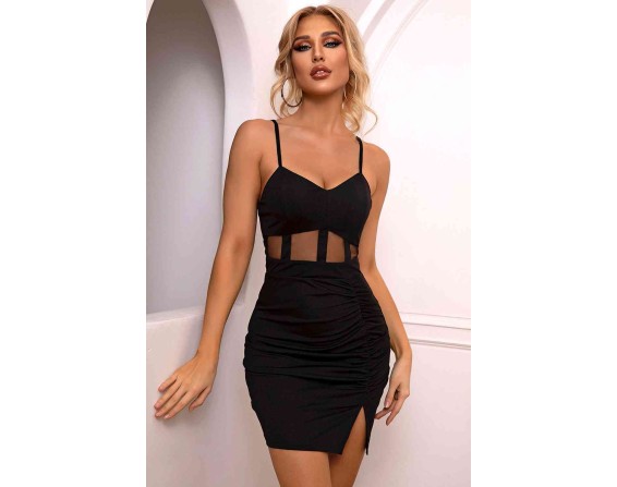 Spaghetti Strap Ruched Slit Dress