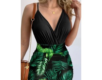 Surplice Spaghetti Strap Top and Printed Mini Skirt Set