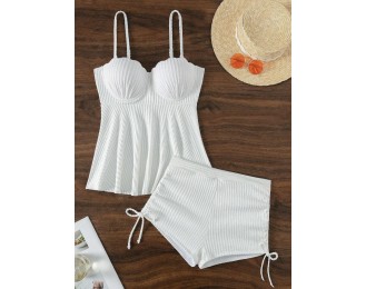 Textured Drawstring Spaghetti Strap Two-Piece Swim Set