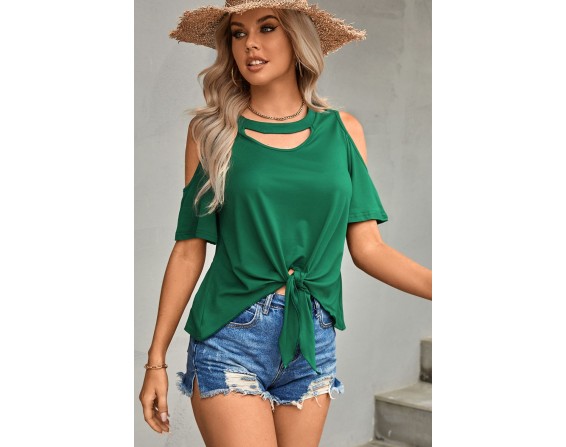 Tied Cutout Cold-Shoulder Top