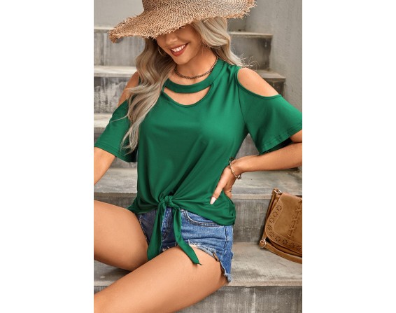 Tied Cutout Cold-Shoulder Top