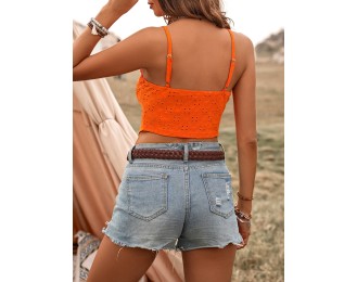 Tied Ruffled Eyelet V-Neck Cami