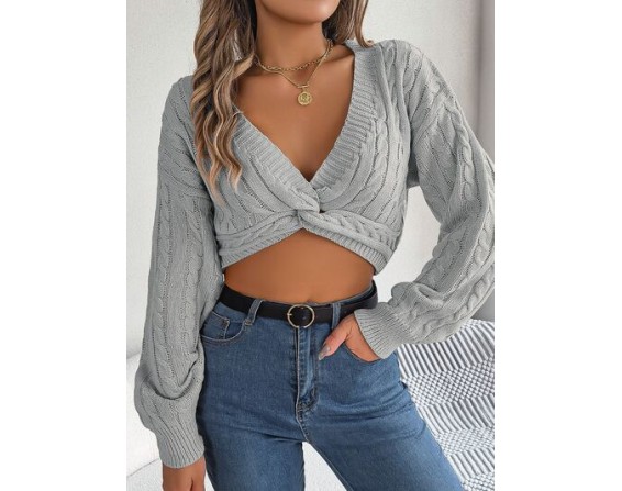 Twisted Cable-Knit V-Neck Sweater